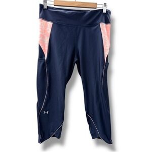 Under Armour HeatGear Compression Leggings XL Navy Pink Panel Capris